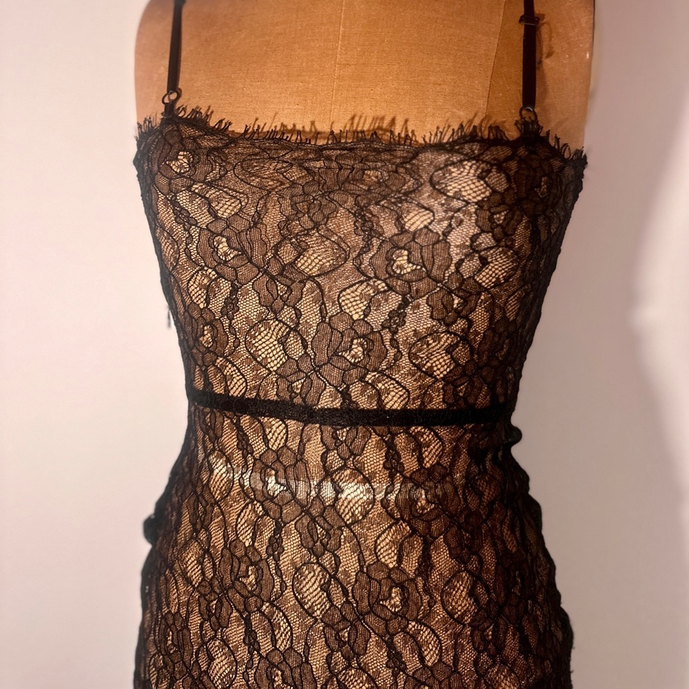 Betsey johnson Vintage Black Flower Lace Dress petite 90s Alt Y2K No Slip Dress